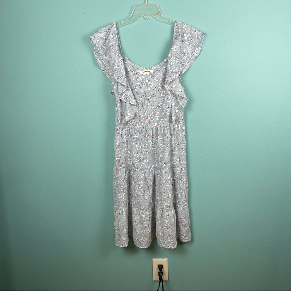 Monteau Los Angeles Blue White Red Floral Jumper Dress M Flower Cottagecore